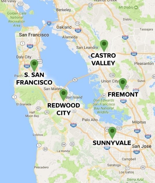 Map of 5 locations in the south bay california