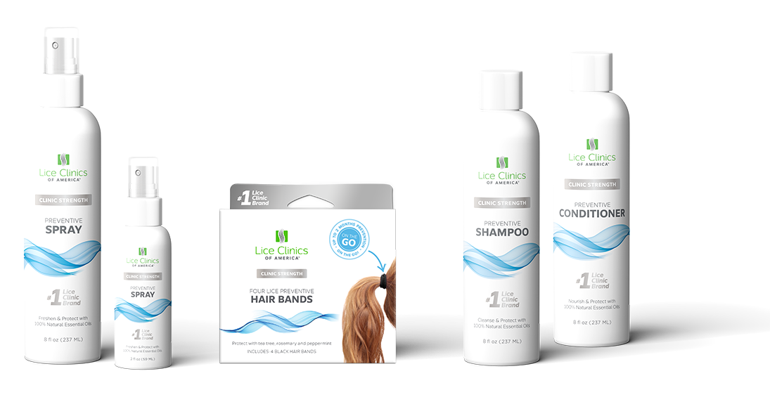 Lice clinics of america prevention products: preventive spray, preventive hair bands and preventive shampoo and conditioner
